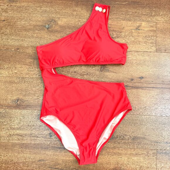 J Crew Cutout One Piece Full Coverage Buttons Swimsuit Womens